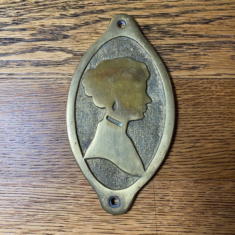 Brass Victorian Female Silhouette Profile Restroom Indicator Decorative Plate
